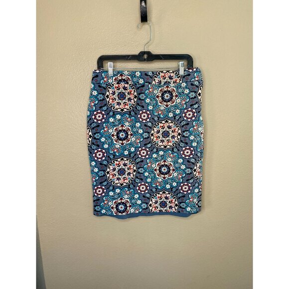 Loft Womens Blue Floral‎ Skirt 10Tall midi pull on cotton zipper pencil straight - Picture 2 of 6